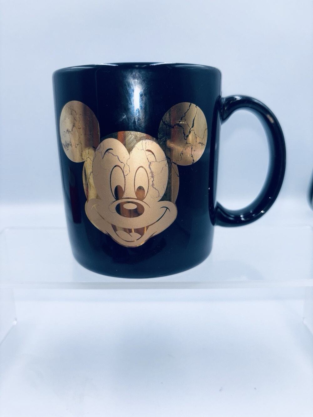Disney Mickey Mouse Coffee Mug / Cup Black with Reflective Gold Mickey Head EUC